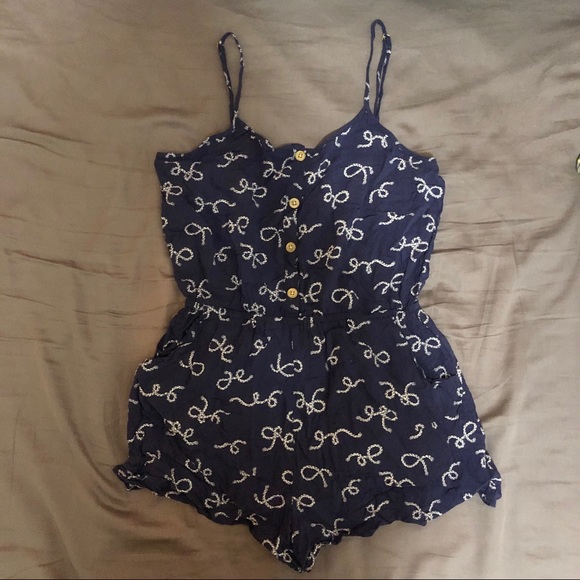 Forever 21 Pants - Forever21 Navy Blue with Rope Pattern Cami Romper